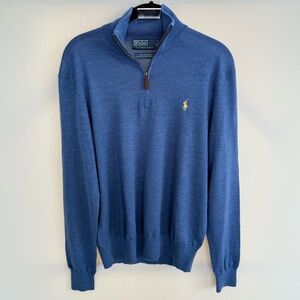 Polo Ralph Lauren 100% Merino Wool Pullover Quarter Zip Sweater blue size medium